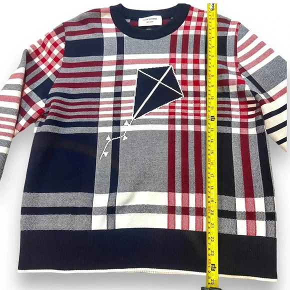 Thom Browne Plaid Kite Sweater 100% Cotton Sz OS Navy/Red - Picture 6 of 10